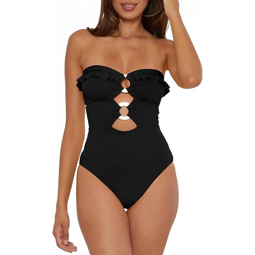 NEW SOLUNA standard buckle up one piece bandeau swimsuit in black
